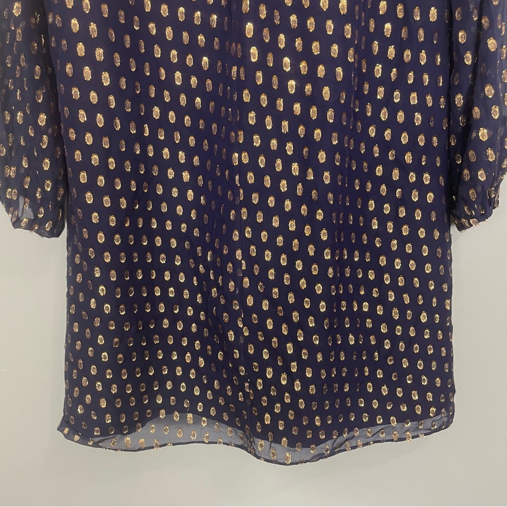 Lilly Pulitzer Crinkle Clip Silk Jacquard Gold Metallic Dress Mini Navy Sz 8 - Picture 11 of 11